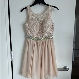 Lace and Chiffon Dress with Crystal Embellished Waist